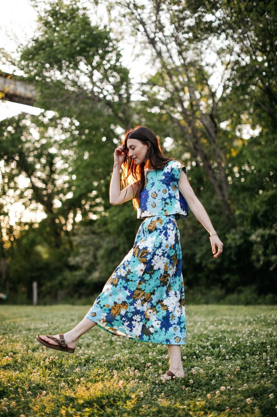 Liz Alig Claudia Floral Set Skirt & Top Small Slow Fashion 100% Organic Cotton